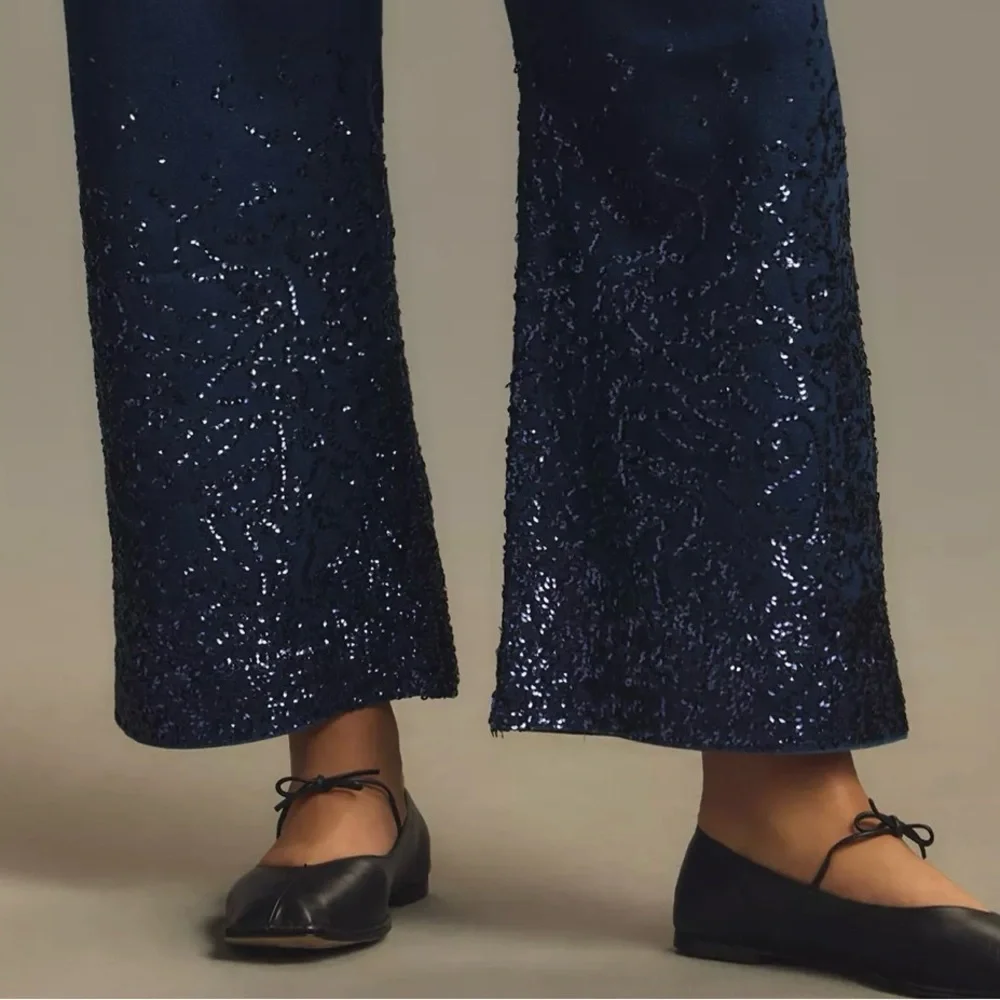 Colette Cropped High-Rise Wide-Leg Jeans by Maeve Sequin Edition size 25 P - Picture 5 of 9